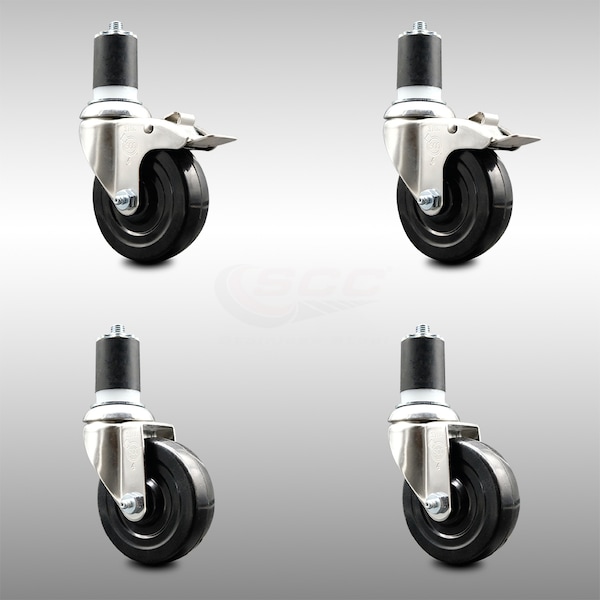 Service Caster 4 Inch 316SS Soft Rubber Swivel 1-3/4 Inch Stem Caster Lock Brake SCC, 2PK SCC-SS316TTLEX20S414-SRS-2-S-2-134 - main